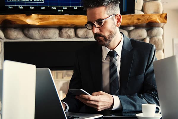 A person at a bank, making a home loan application